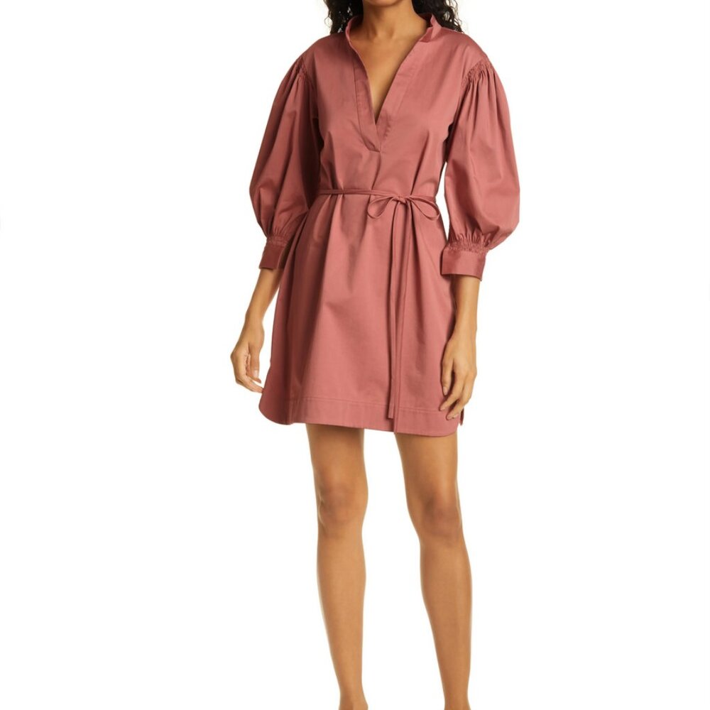 Rebecca Taylor Sateen Twill Puff-Sleeve Mini Dress Size S